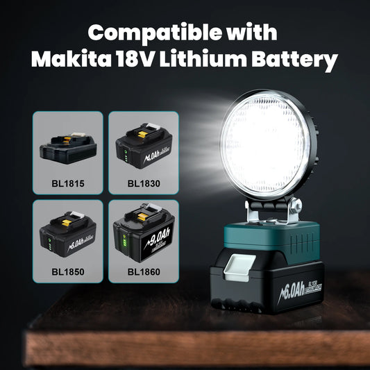 9 LED Portable Work Light Tool Lamp Suitable for Bosch/Dewalt/Milwaukee/Makita 18V Li-On BATTERY