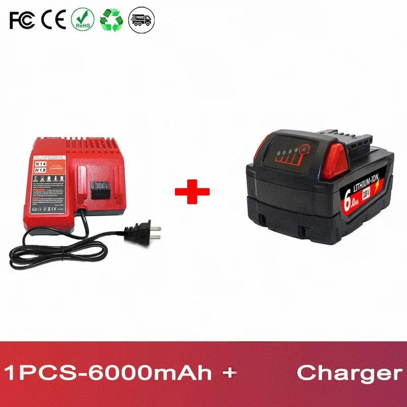 100% Compatible with Milwaukee M18 Tools Fits all M18 cordless tools 6000Ah/9000Ah/12000Ah replaces M18B5&48-11-1860 batteries