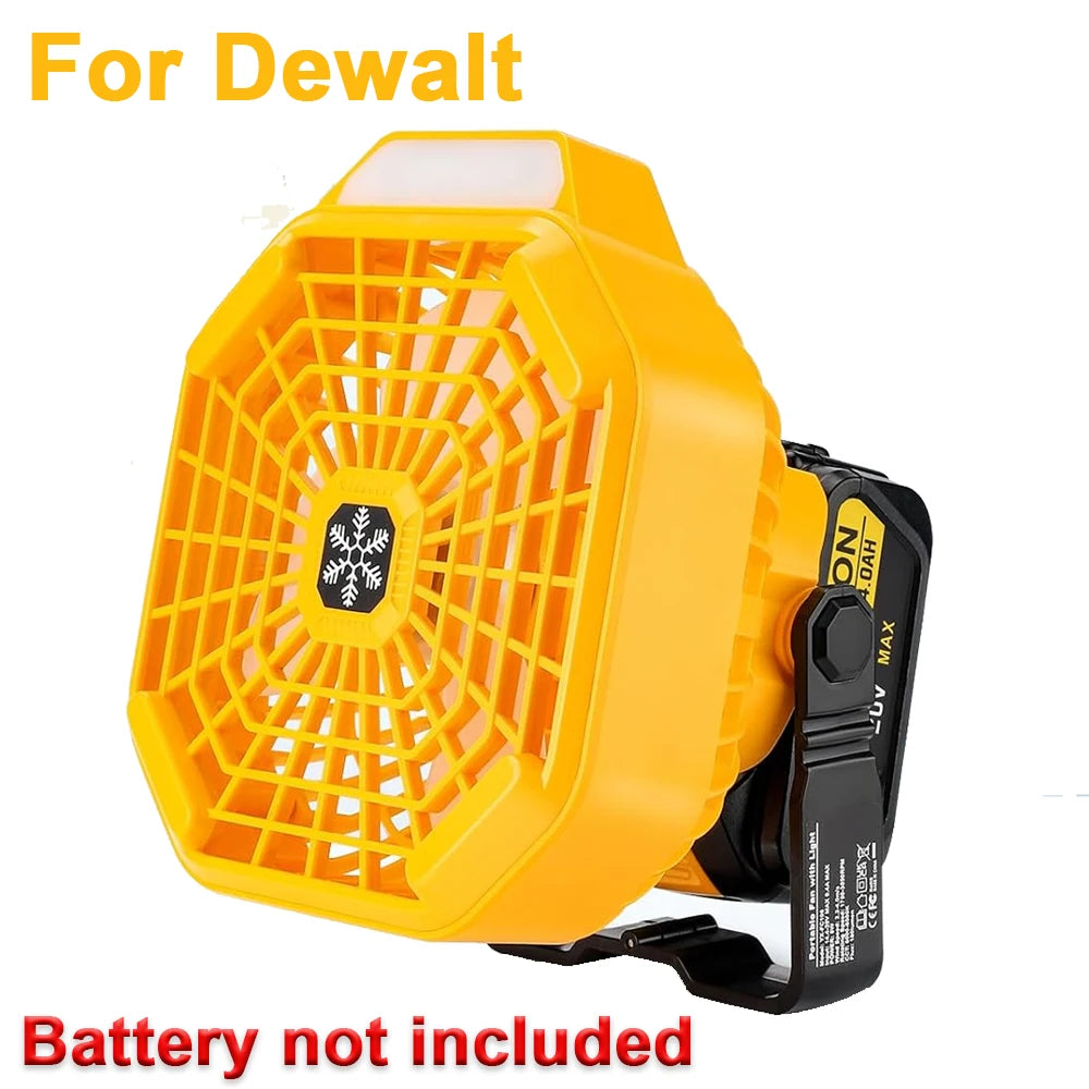 Cordless Fan with Remote Dimmable LED Light  3 Speeds Camping Fan for 18V Makita/Dewalt/Bosch Milwaukee /Black Decker /craftsman