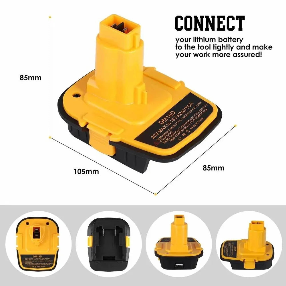 DM18D Battery Adapter Convert for Dewalt 20V for Milwaukee 18V Lithium-Ion Battery To for Dewalt 18V NiCad NiMh Battery with USB