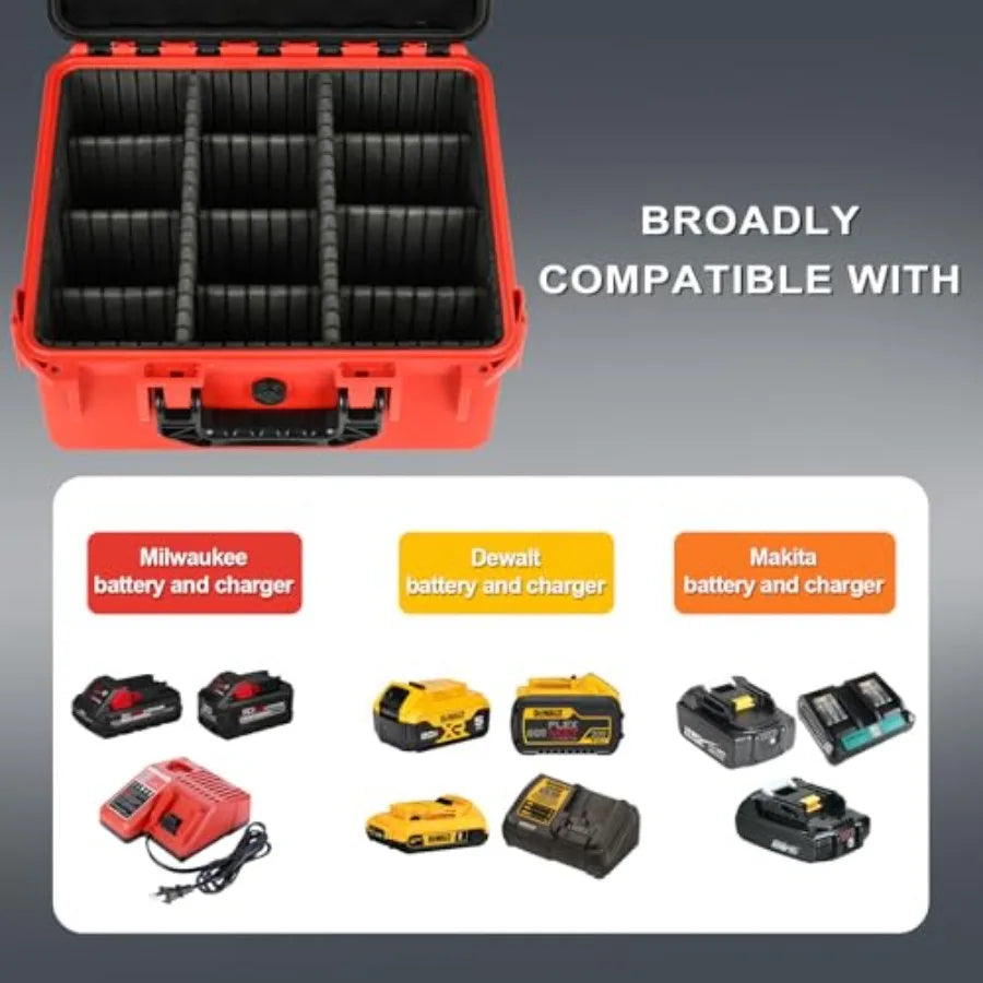Case for Milwaukee M12 M18 Battery: Waterproof Battery Hard Carrying Storage Cases with 9 Dividers for Milwaukee M18/M12 Tool B