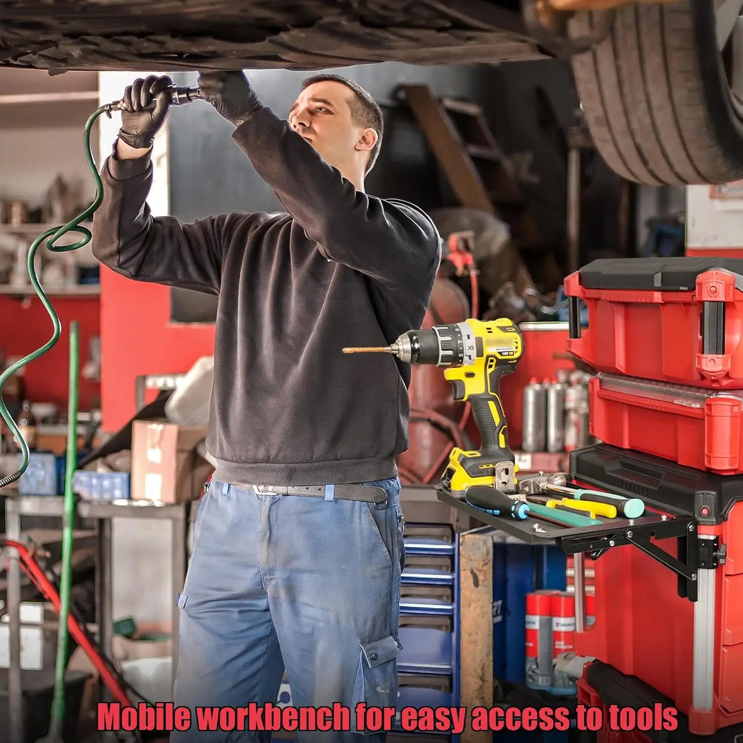 Powerful Folding Magnetic Table Compatible with Milwaukee Packout Toolbox, Tool Tray Side on PACKOUT System