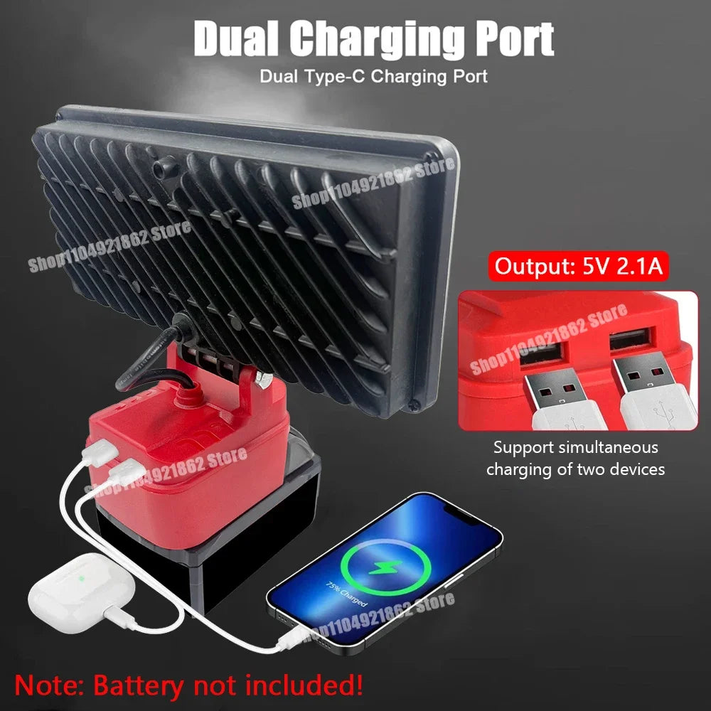 Battery Parts for Milwaukee for M18 for Dewalt DCB200 18V 20V Lithium Battery 8 Inch Work Lights Lamp Spotlights USB Power Bank