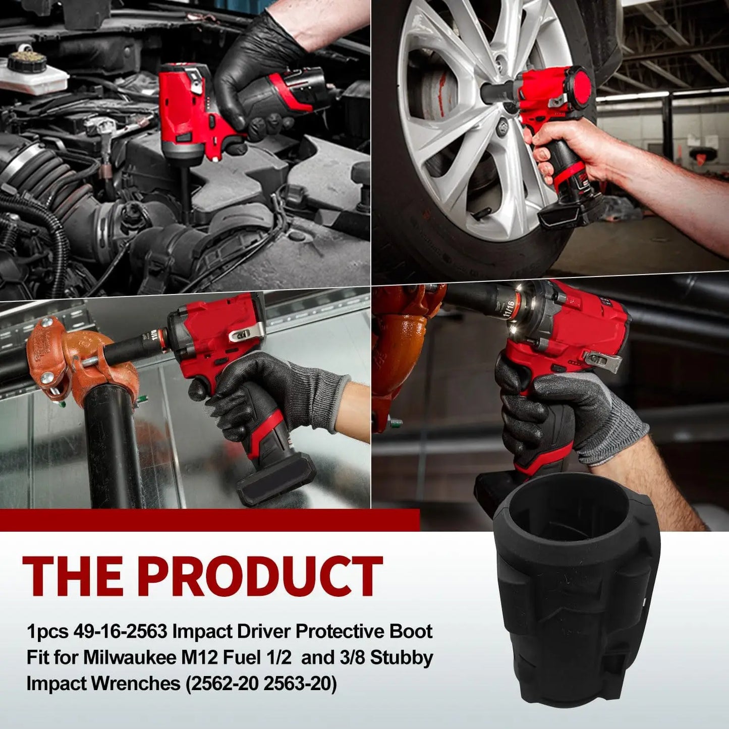 TINSOL 49-16-2563 Impact Driver Protective Boot 1pc/2Pcs Fit for Milwaukee M12 Fuel 1/2 and 3/8 Stubby Impact Wrenches Rubber