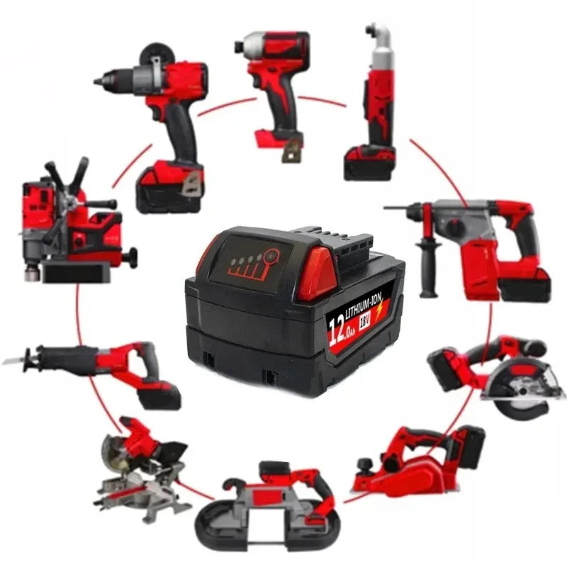 100% Compatible with Milwaukee M18 Tools Fits all M18 cordless tools 6000Ah/9000Ah/12000Ah replaces M18B5&48-11-1860 batteries