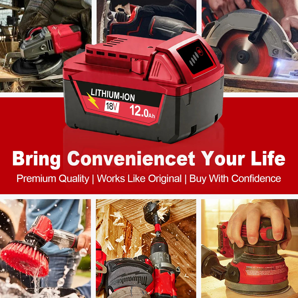For Milwaukee M18 12.0Ah Battery XC 12000mAh Replacement for 48-11-1860 M18B5 18V Li-ion Cordless Power Tool High Capacity18650
