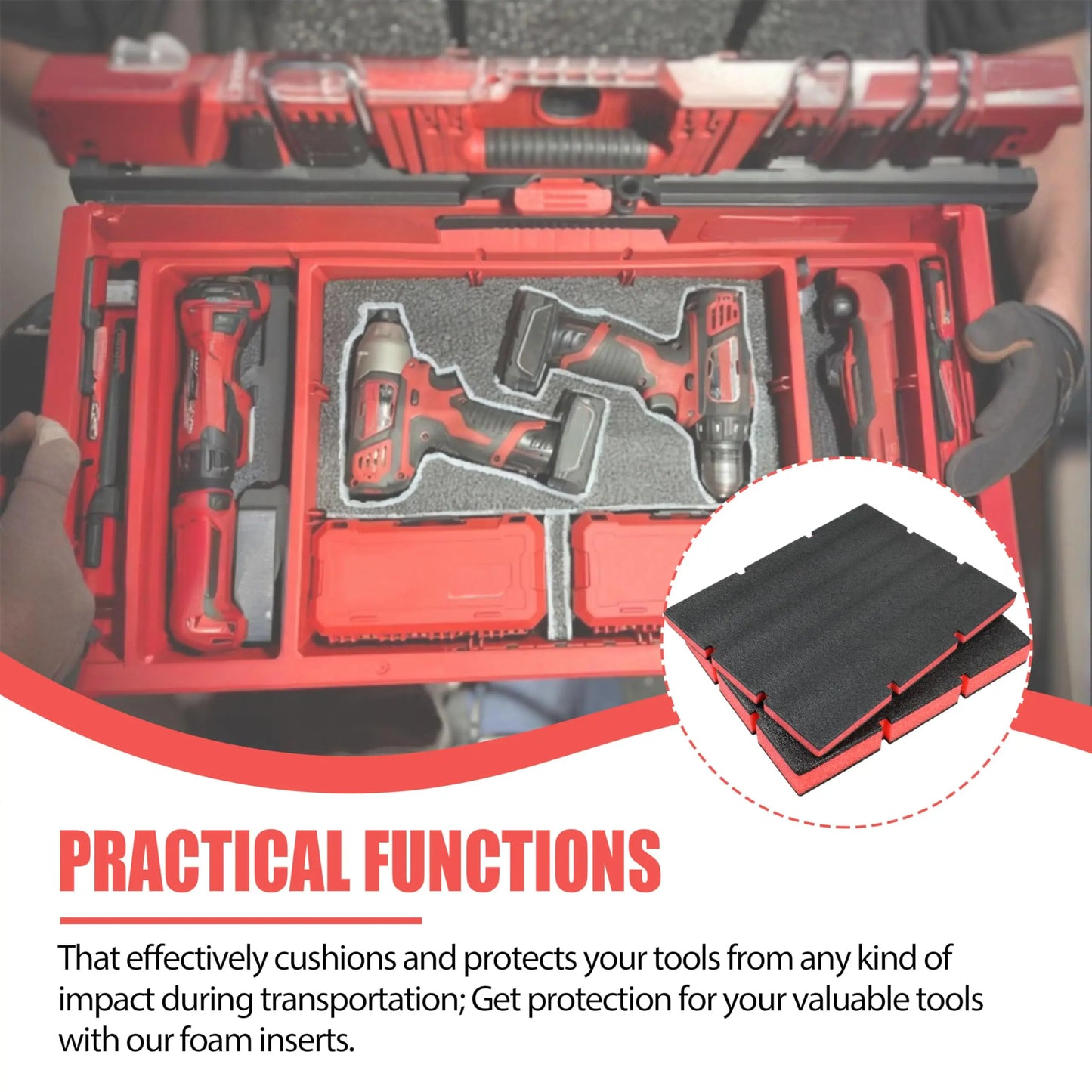 Foam Tool Organizer Inserts Compatible with Milwaukee 48-22-8442 and 48-22-84432 Drawer Boxes,Shockproof Red & Black Foam Insert