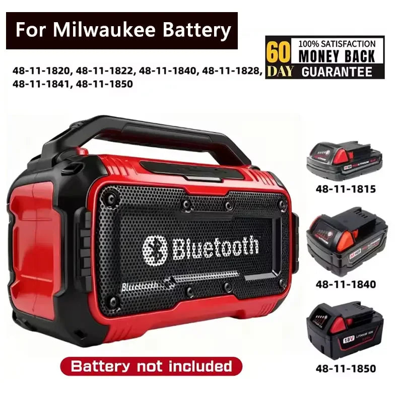 3D Stereo Outdoor Speaker Bluetooth Speaker Wireless Bluetooth Subwoofer Loudspeaker Stereo Surround For Milwaukee 18V Battery