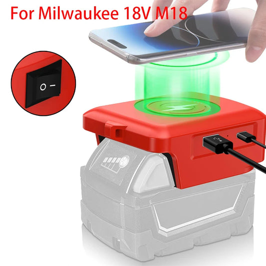 Cordless Phone Charger Adapter with USB and Type-C Charging Port for Milwaukee 18V M18 Battery for Camping Travel Outdoor Work
