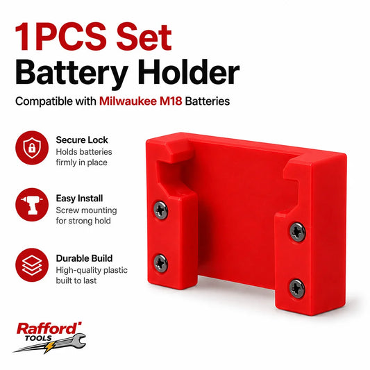 Rafford 1PC Battery Holder Compatible with Milwaukee M18 Batteries, Wall Mount Under-Shelf Storage Rack for Garage Workshop
